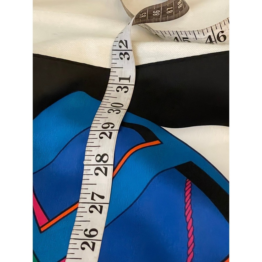 Vintage 1992 Liz Claiborne Nautical Boat Print Square Scarf Blue Green 31x31 - Picture 12 of 13